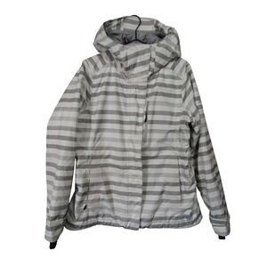 Mountain Hardwear Ski Jacket Womens XL Gray White Striped Hooded Insulated